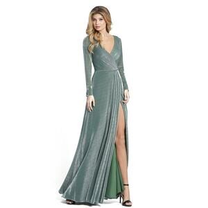 NWT Ieena Mac Duggal Women's Plus Size 49088 Faux Wrap Shimmery Gown Green 14